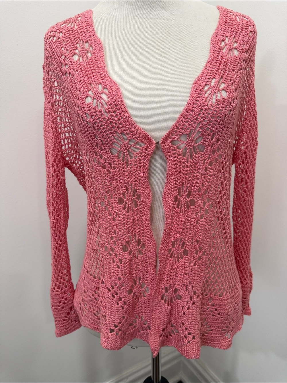 Y2K Victoria’s Secret Angels Pink Crochet Open-Front Cardigan M/L